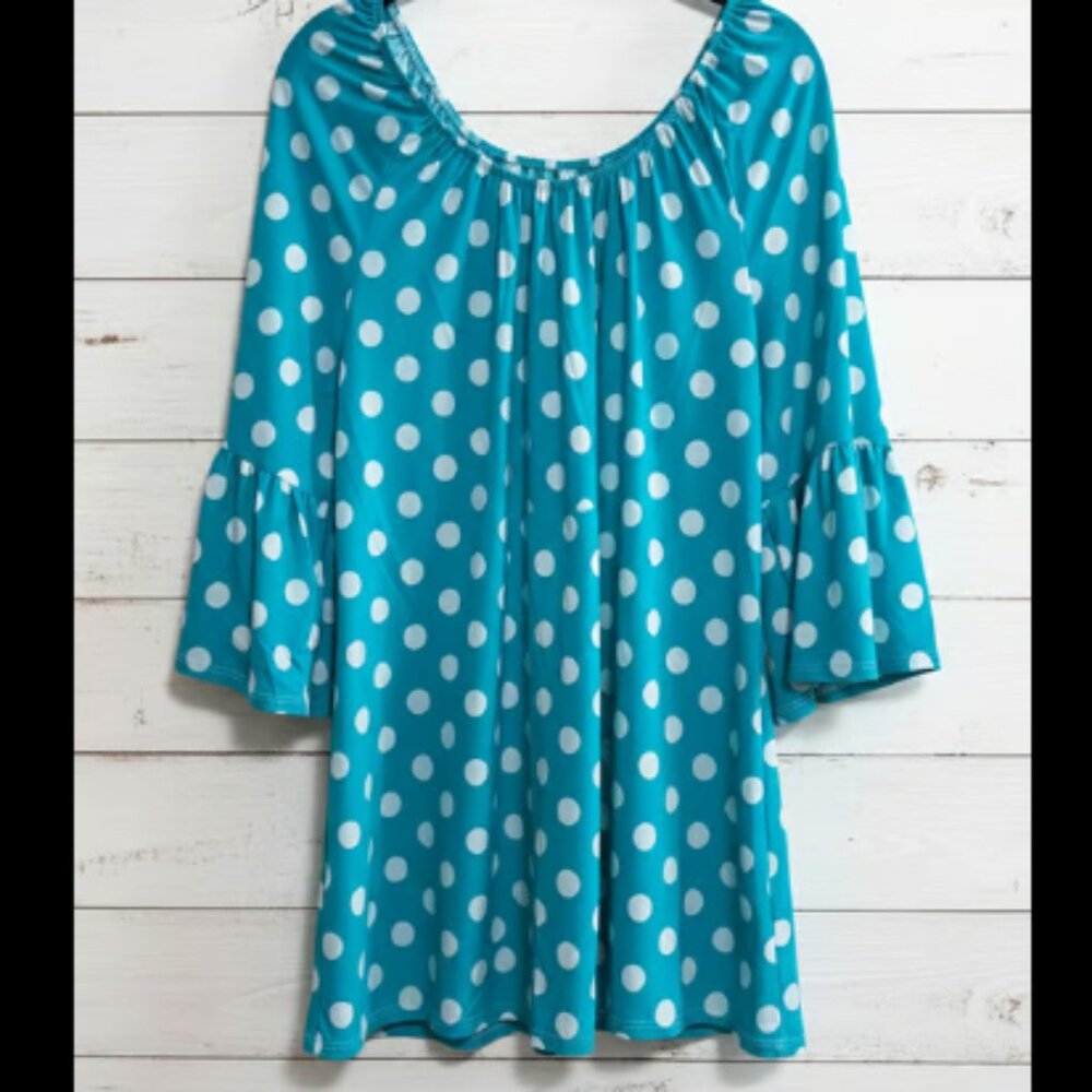 Moa Medium Turquoise Polka Dot Top 3/4 Sleeve